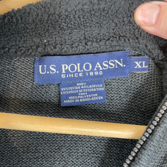 US Polo Assn Mens Quarter Zip Sweater Dark Gray Cable Knit Sherpa Lined XL - Picture 3 of 16